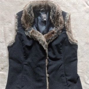 Charcoal Gray Lightweight Faux Fur Trim Jacket Vest